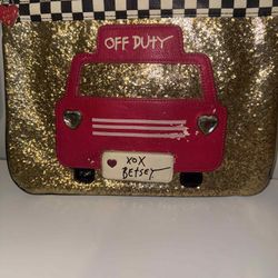 Betsey Johnson Gold Glitter Clutch with Pink Car Design