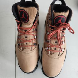 Jordan Winterized 6 Rings boot in the "Rocky Tan/Black-Varsity Red" colorway (style code FV3826-202)