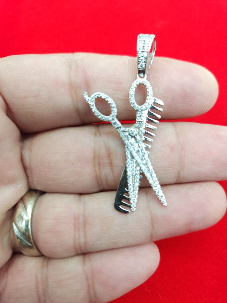 Sterling Silver Barbers Scissors And Comb Pendant