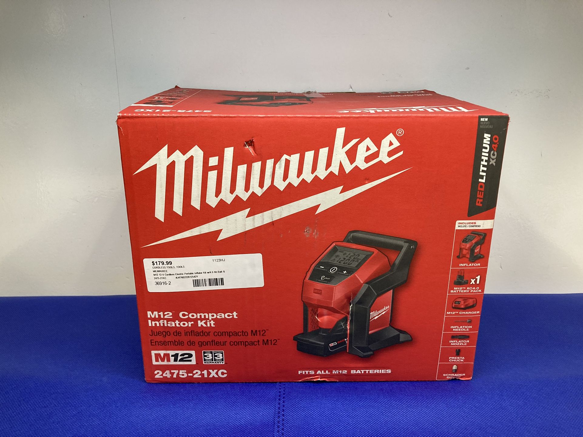 Milwaukee 2475-21XC - M12 12-V Cordless Electric Portable Inflator Kit w/4.0 Ah Batt & Charger