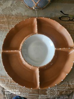 Genmert Ceramic divided snack platter/chip and Dip tray 14"