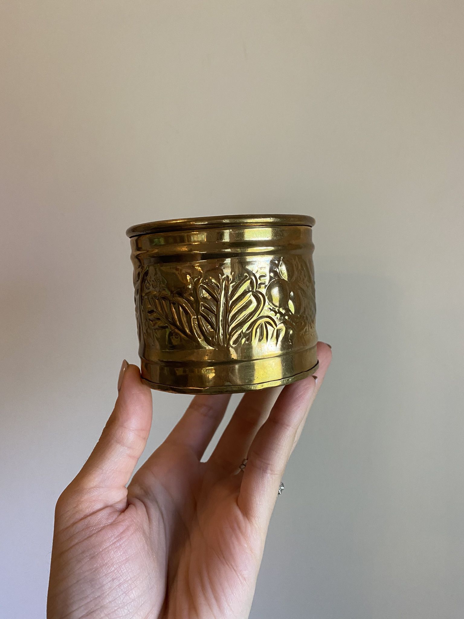 Vintage Brass Planter Solid Small Plant Holder Gold Metal Boho MCM 