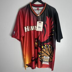 Atlanta Hawks Shoot Around Shirt Mens Large Red Mitchell & Ness NBA 1995-96 NWT