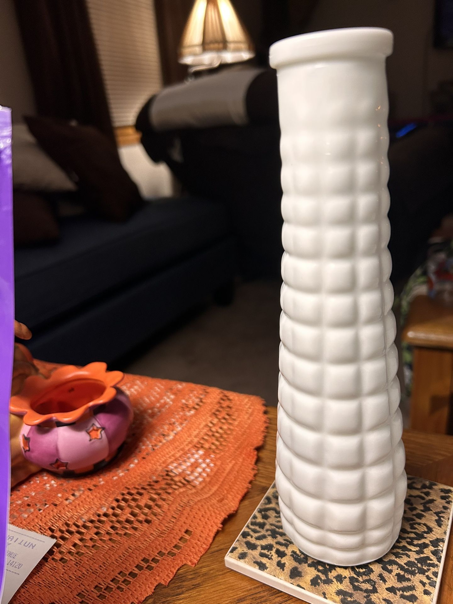 Vintage E O Brody Milk Glass Bud Vase with a Quilted Pattern Design . Set Of 2.