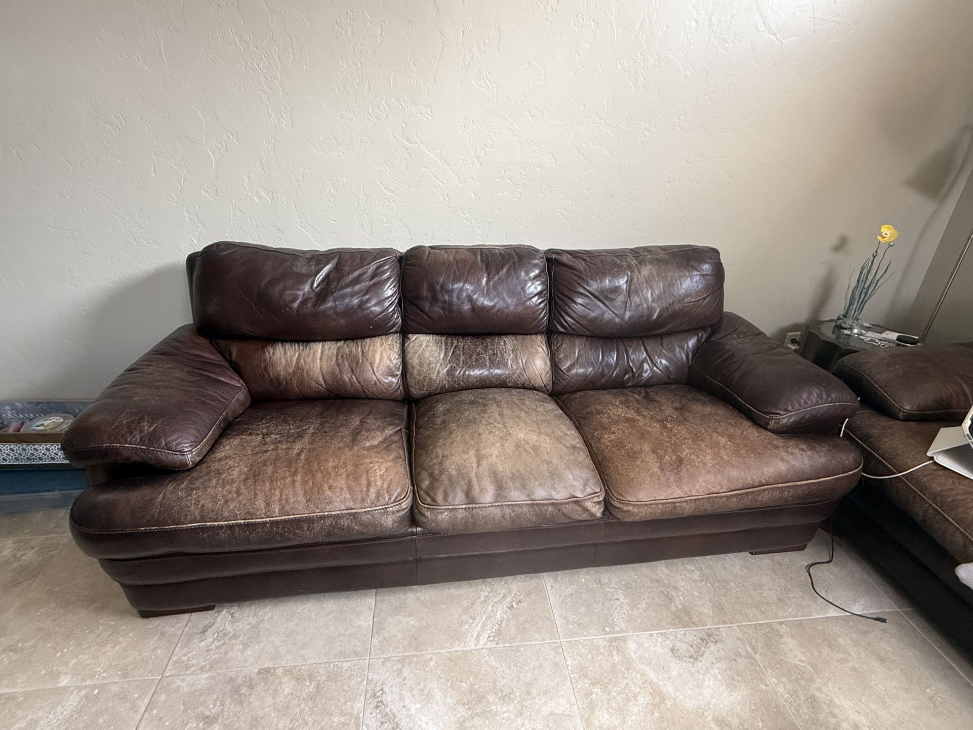 Two Well Used Brett Leather Flex Steal Sofas