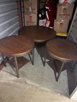 3 coffee table set ( brown wood and metal)