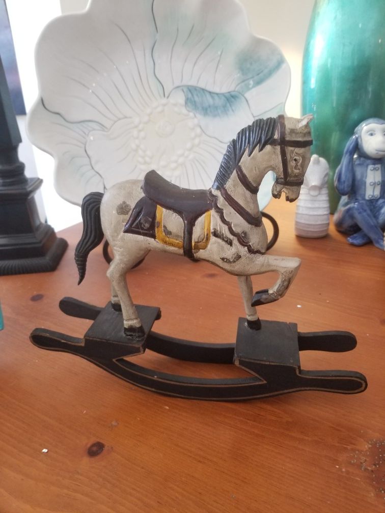 Hand-carved hand-painted wooden mini rocking horse