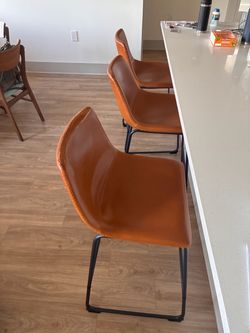 Set of 3 Cognac Faux Leather Counter Stools