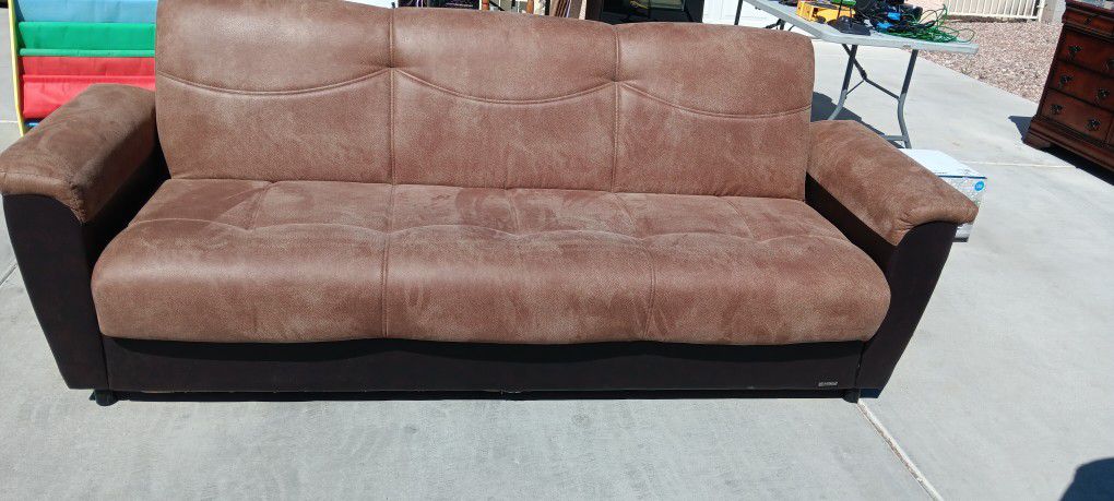 Brown Leather Couch Fold Out To Bed