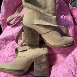 Free People’s Tan Royal Rush Leather Straps  Ankle Boots