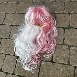 White And Pink Wig Adjustable Long Hair Bangs Anime