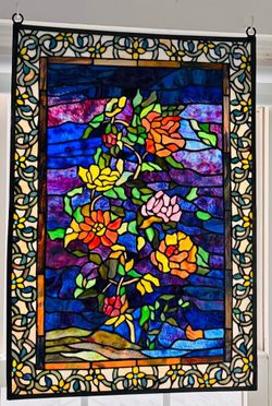 Large Floral Stained Glass Window Panel