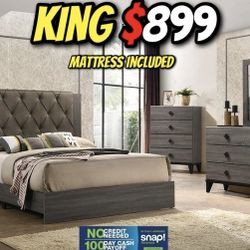 4pcs King Grey Bedroom Set With Ortho Mattress Included!!