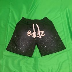Saint Michael Black Rhinestone Shorts