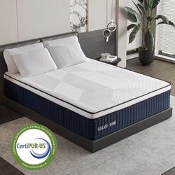 Full Mattress, 14Inch Medium Plush Euro Top Memory Foam Hybrid Mattress, Edge Support & Pressure Relief Individual Pocket Springs Full Size Mattresses