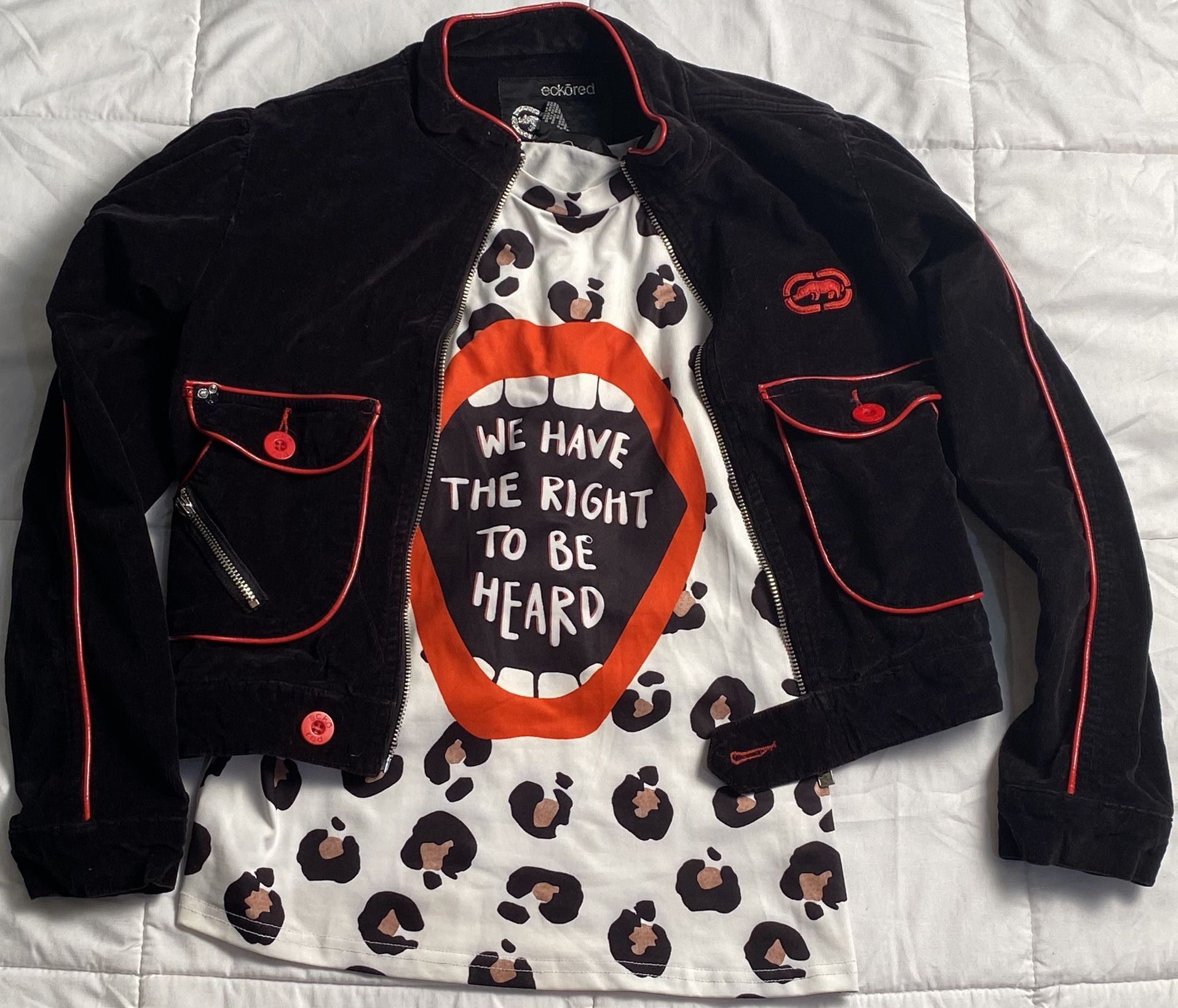 Unique Ecko Red 72 Black Jacket Size S White Stylish Tshirt