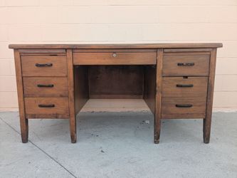 Vintage Wood Double Pedestal Executive Desk