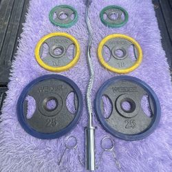 OLYMPIC  EZ  CURL BAR  &  (PAIRS OF)  : 25s  10s  5s  OLYMPIC  PLATES