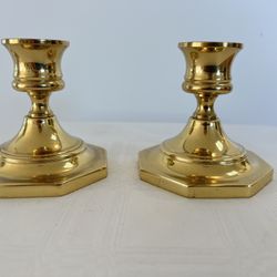 Pair Vintage Brass Candle Holders 3-Inch Base ~ Classic Solid Brass Candlesticks 