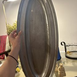 Vintage Pewter Silver Serving Platter 