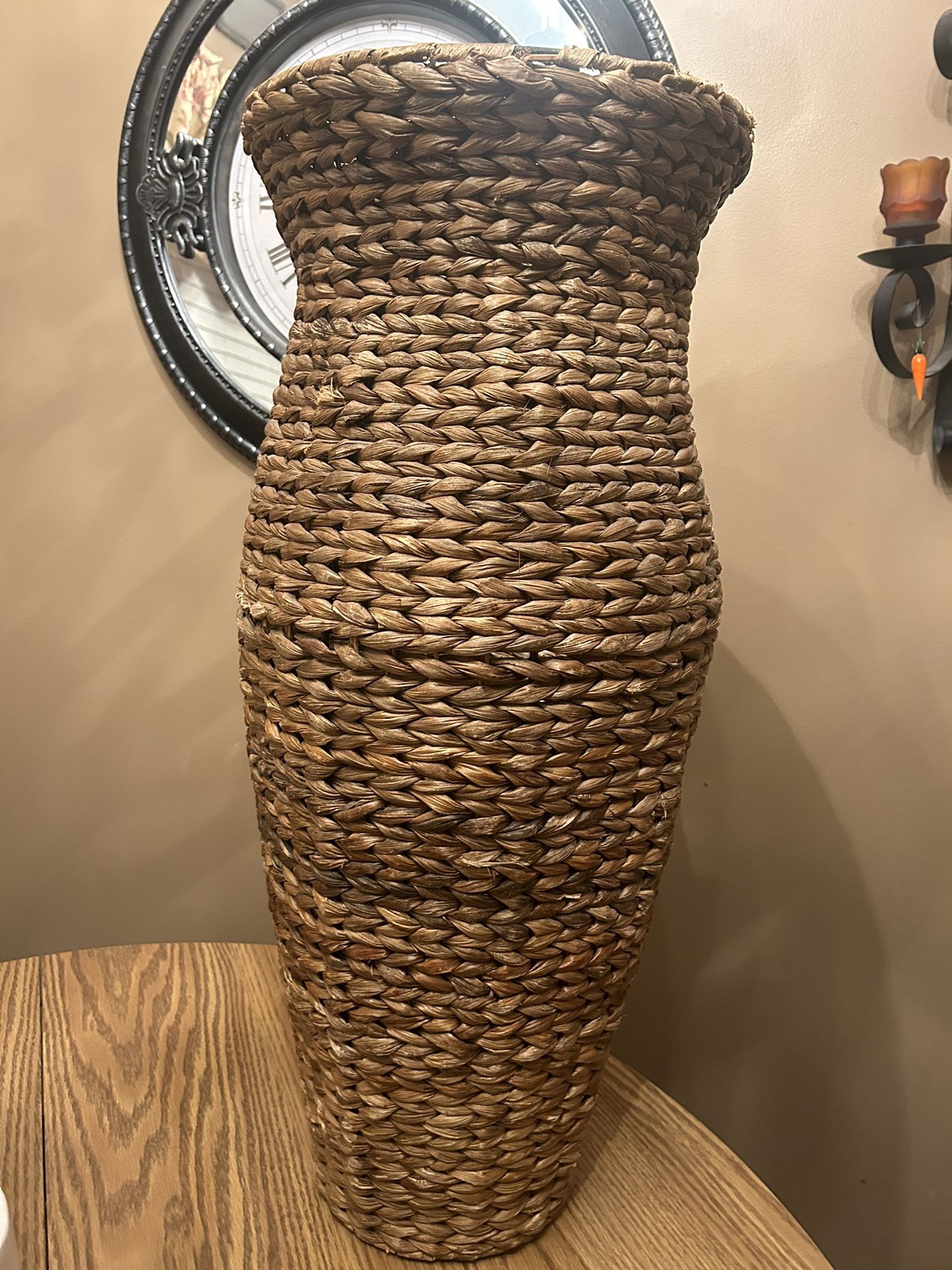 Wicker floor vase - 30" tall - brown - boho home decor - for dried flowers 