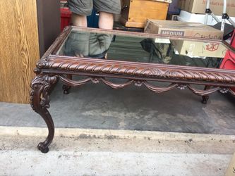 Ornate Wood and Glass Coffee Table