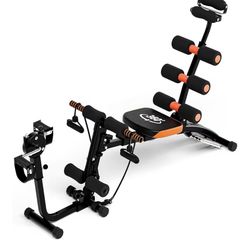 6 in 1 Ab Machine for Home Gym, Multi-Functional Adjustable Workout Bench with Leg Extension, 360° Twisting Seat, Pedal, Ab Crunch Machine for Total B