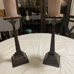2 Wrought Iton Pillar Candle Holders