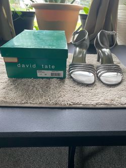 David Tate Women Silver Satin Strappy Ankle Strap Open Toe Heels 11W