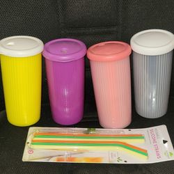 Tupperware Tumblers In 4 Colors. With Brand New Straws!