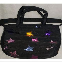 Tote Bag Book Bag Black With Multi Color Stars 14"×20" Zip Closure