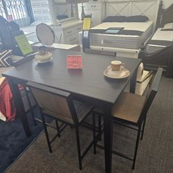 5 Pcs Black Finish Counter Height Table Set 