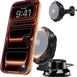 new MagTough 3-in-1 MagSafe Car Mount – Ultra-Strong Magnetic Phone Holder for Your Car with 360° Rotation & Foldable Support Legs, Fits All Phones, M