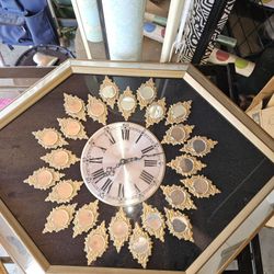🔥 Vintage 80's retro Mirrored Gold/Blk Clock Wall Design. 3 Piece