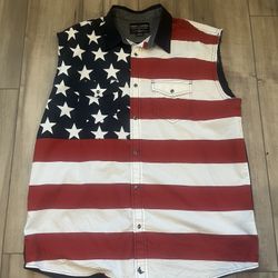 Men’s Cody James American Flag Western Sleeveless Shirt Size Large