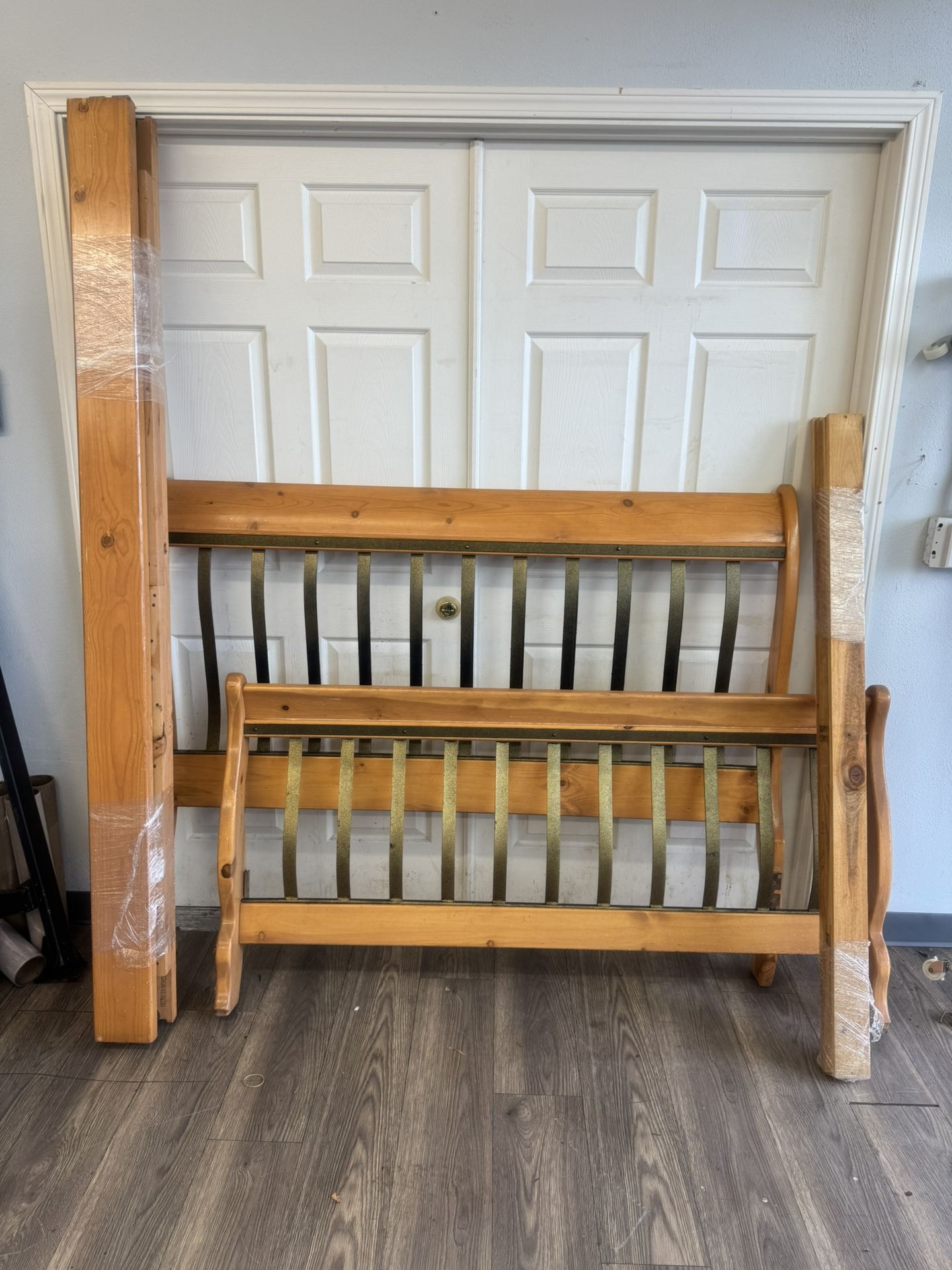 Queen Wood & Metal Bed Frame with Slats – Headboard, Footboard, and Rails