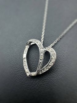 14k solid white gold Necklace chain with Heart pendant 18” 1mm 4.2 grams 0.2CTW