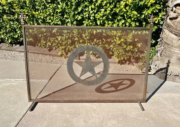 Fireplace Screen Freestanding Custom Made Texas Lone Star Metal & Mesh