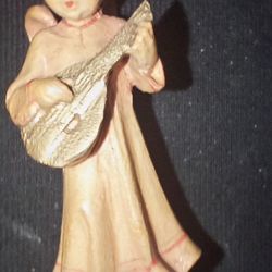 Hand Made Olive Wood Angel Instrument Statue, Made in Bethlehem Holy Land VTG