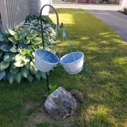 2 - Marble Design (Light Blue & Black) Hanging Baskets