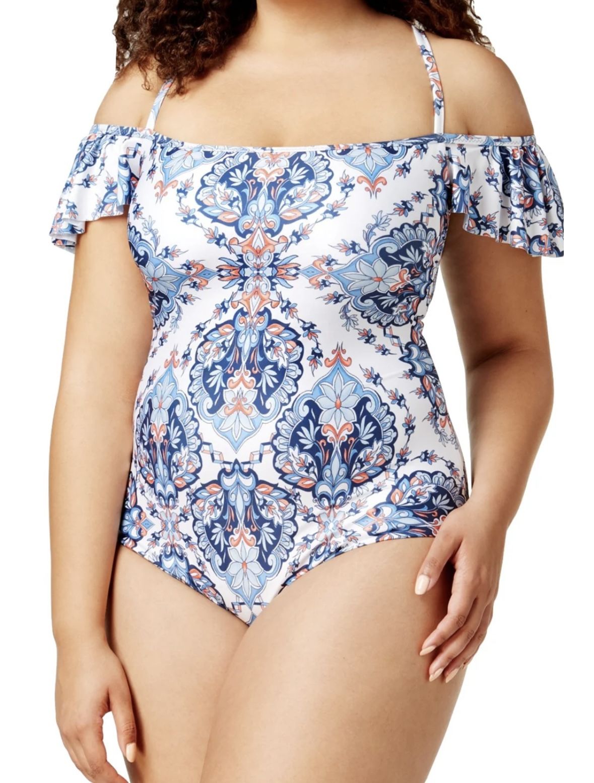 Becca ETC Naples Off The Shoulder One Piece Plus 1X 16W to 18W Swimsuit NWT $148