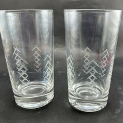 Set of 2 FLAT TUMBLER Glasses 5 1/8" JAVIT Crystal by Leonard Rain Collection  