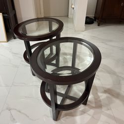 Modern Solid Wood And Glass Oval Side Tables 