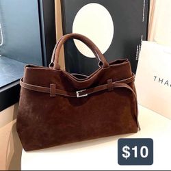 NEW [Dark Brown] Suede Large Top Handle Shoulder Bag Slouchy Hobo Handbag