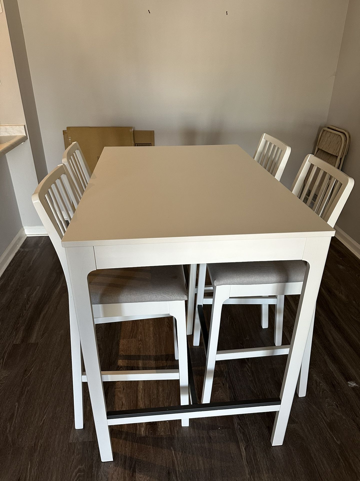 White Dining Kitchen Table With 4 Chairs - High Top