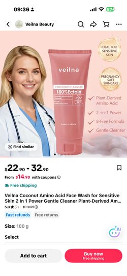 Brand New Veilna Coconut Amino Acid Cleanser