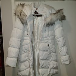Women's White Snow Jacket With Hoodie