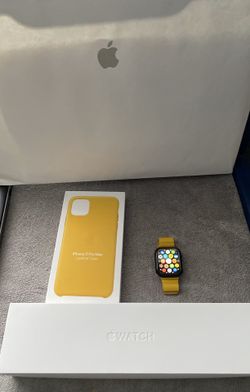 Apple Watch series 5 with leather iPhone 11 Pro Max case