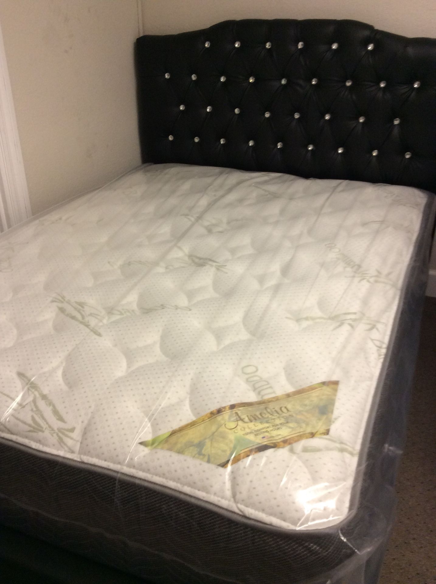 Black Diamond studd Bed Frame + Queen Bamboo Mattress $280