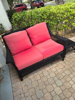 Rattan bench and table